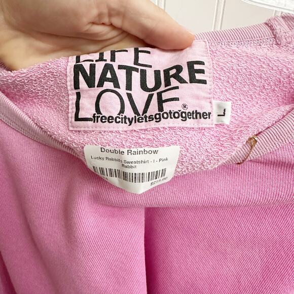 FreeCity Lucky Rabbits Pink Pullover Sweatshirt Graphic Crewneck NWT Large - Picture 6 of 6
